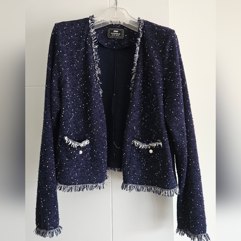 Women's L Open Blazer Cardigan Sweater Pearl Pocket UK14 EU 44